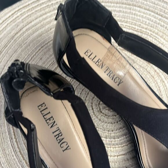 Ellen Tracy Black Patent sandals heels open toe sz 8 - Picture 7 of 11